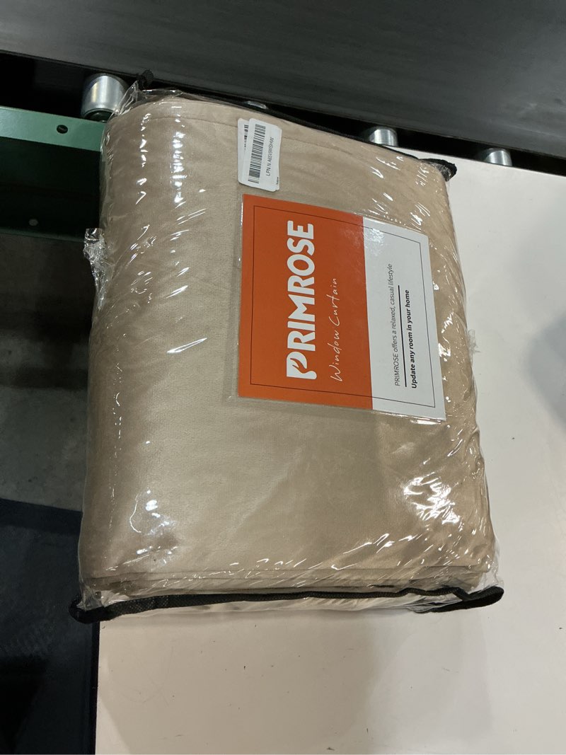 Condition photo showing New/Like New for 100% full blackout champagne beige velvet curtains 90 inch long for living room,set of 2 liner rod pocket back tab thermal window curtains room darkening decorative curtains drapes for bedroom champagne/beige 52"w x 90"l (pack of 2)