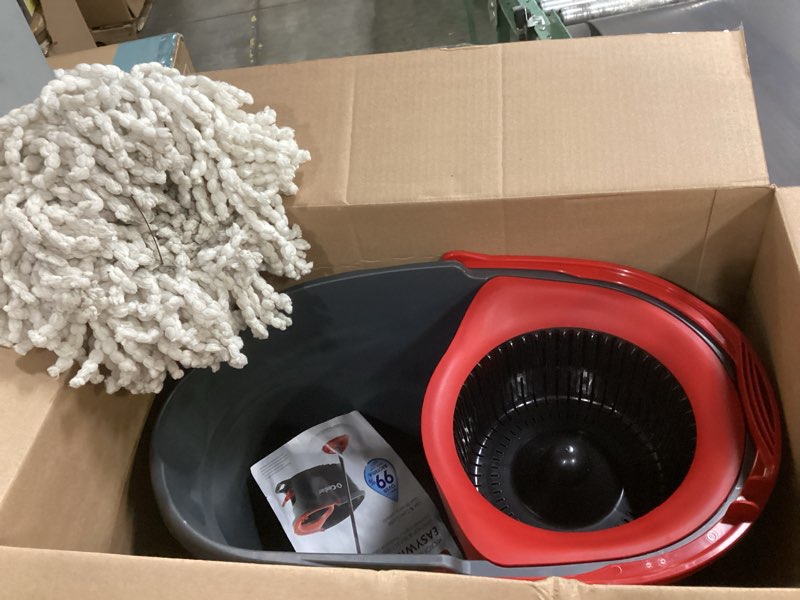 Condition photo showing As Is for (incomplete missing handle ) o-cedar easywring microfiber spin mop, bucket floor cleaning system, red, gray, standard easywring spin mop & bucket