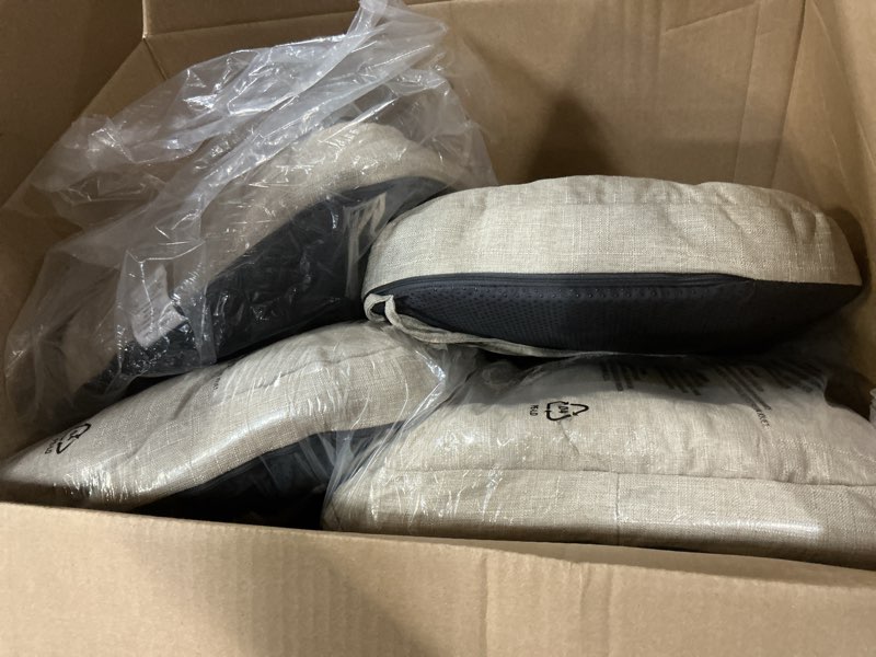 Condition photo showing Good Condition for chair cushions, memory foam dining chair cushions, tufted indoor chair pads, set of 4, 16.5' x 16.5' x 3.5', beige beige pack of 4