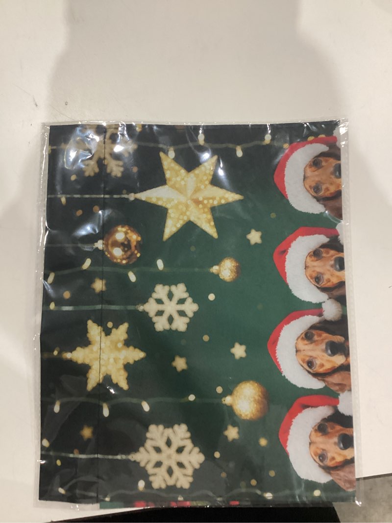 Condition photo showing New/Like New for IVN Christmas Garden Flag 12x18 Inch Double Sided Dachshund Dog with Merry Christmas Text and Snowflake Background Outdoor Yard Flag for Outside Home Front Door Lawn Porch Patio Welcome Decor Brown Dachshund Christmas