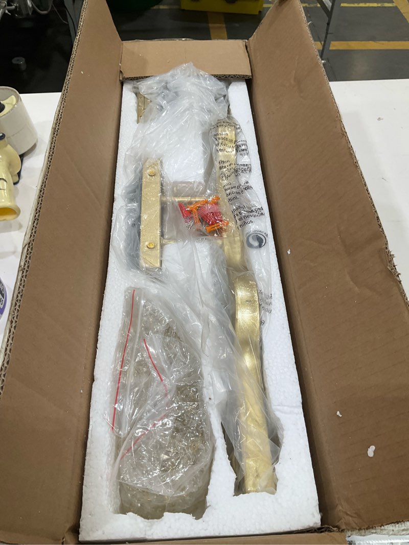 Condition photo showing Good Condition for wuzups 3-light bathroom light fixture over mirror morden vanity wall sconces light clear crystal drop for bedroom living room, e12 base, gold gold wall light