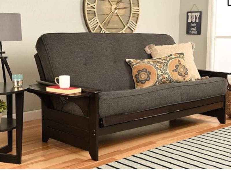 Kodiak Furniture Phoenix Full Size Futon In Espresso Finish, Linen Charcoal