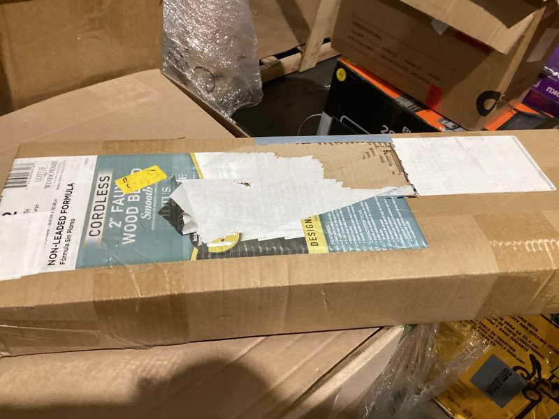 Condition photo showing Good Condition for lotus & windoware cordless, 2 inch faux wood blind, 22" wide x 72" long, window blinds, blinds & shades, blinds for indoor windows, smooth, bright white, (actual size - 21.5" x 72")