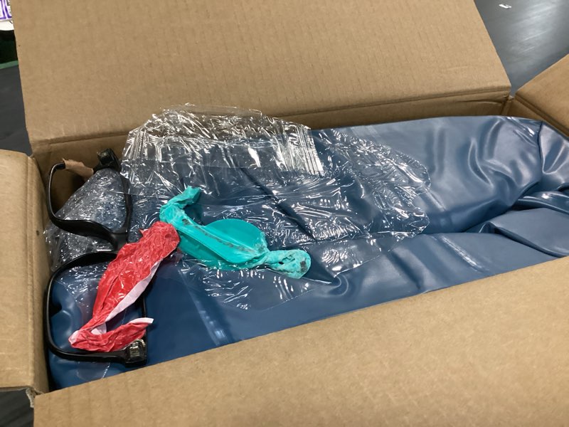Condition photo showing As Is for intex mid rise hexbeam 14" electric pump queen air mattress - dark blue denim