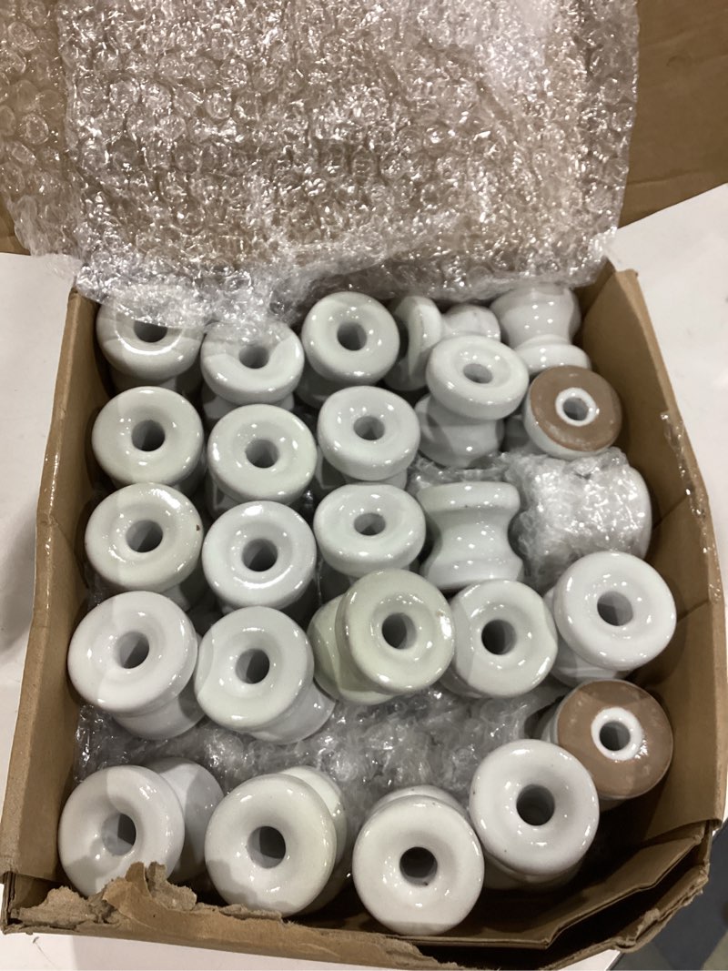 Condition photo showing As Is for silifine 50 pcs wp36 corner post ceramic fence insulator electric white circular donut porcelain insulator for fence wire wood post