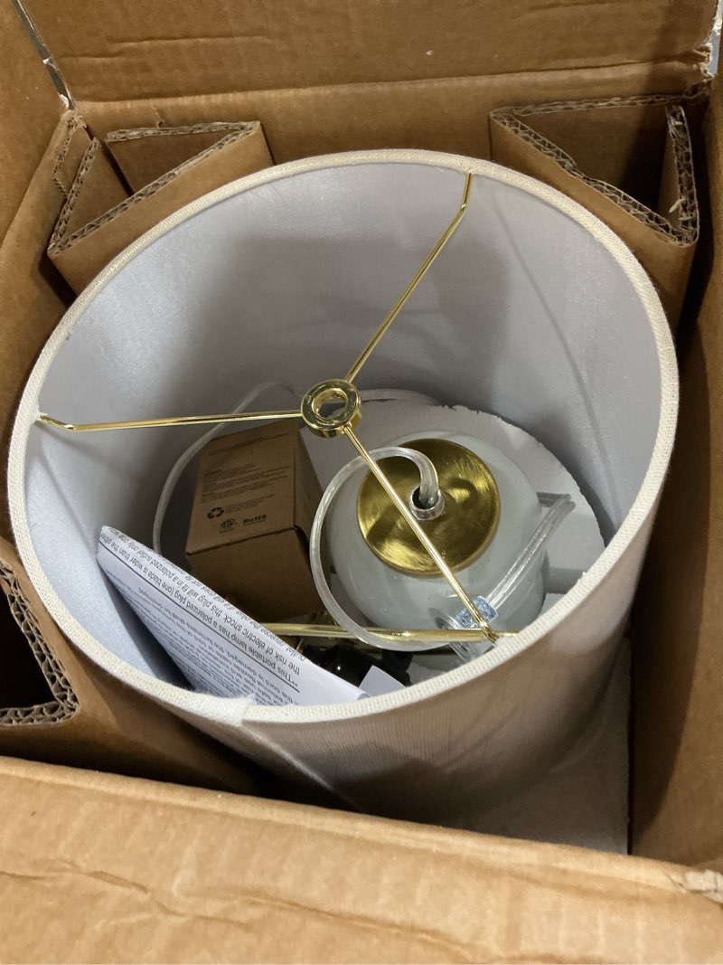 Condition photo showing New/Like New for JONATHAN Y JYL1021A February 21" Glass/Metal LED Table Lamp Contemporary Bedside Desk Nightstand for Bedroom Living Room Office College Bookcase LED Bulb Included, White/Brass Gold White/Brass Gold 21.0 in