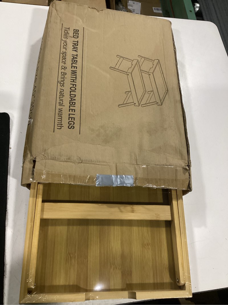 Condition photo showing Good Condition for (missing one) fibogollo 2 pack bamboo bed tray table with folding legs,breakfast trays,serving tray for food and snack,laptop trays for working(natural) 2 pc natural