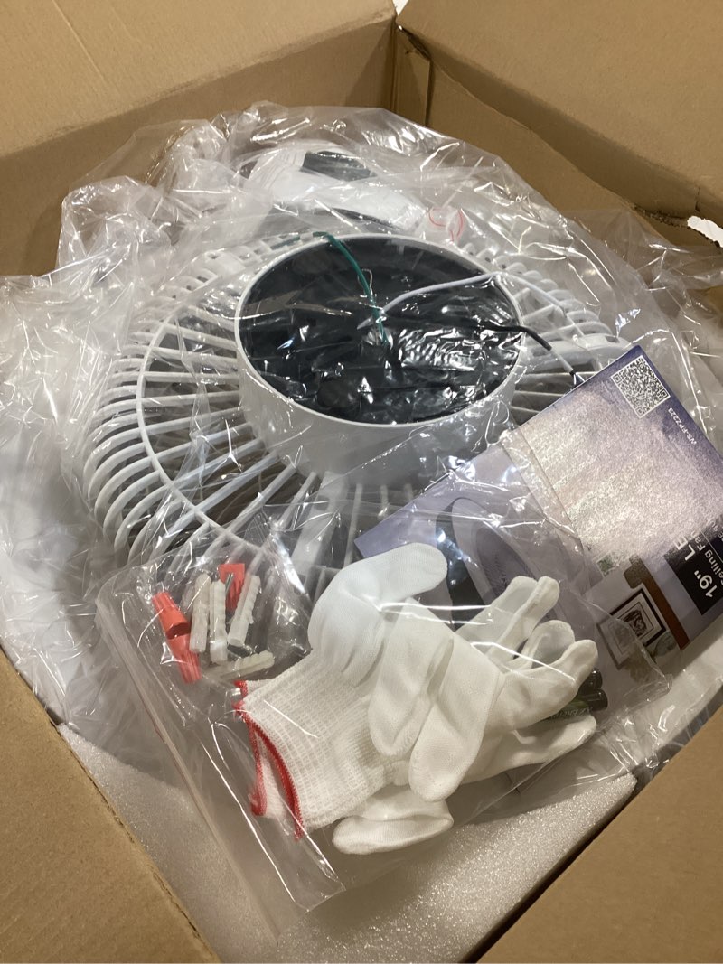 Condition photo showing Good Condition for depuley modern ceiling fan with light: 19" bladeless flush mount low profile led ceiling fans with remote & smart app control - white enclosed fandelier dimmable quiet dc motor for bedroom kids room white-acrylic 19 inch