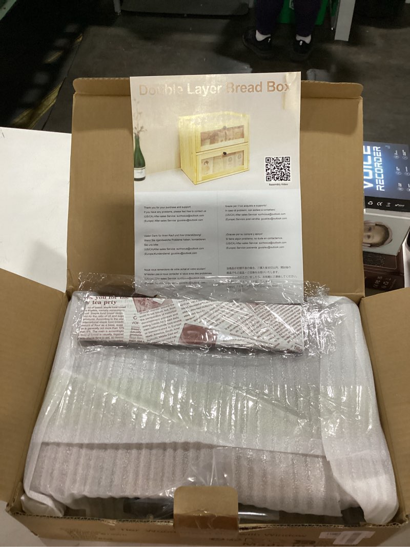 Condition photo showing New/Like New for Sunhoo Bread Box for Kitchen Countertop Wooden Bread Storage Container Bin 2 Layer Breadbox Holder Large Capacity Keeper Vintage Farmhouse Food Organizer Pantry Shelf Acrylic Window (Brown)