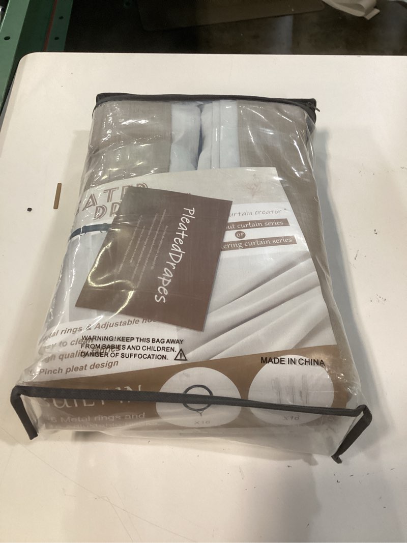 Condition photo showing New/Like New for flax linen greyish beige light blocking curtains 90 inches long 2 panels set for dining room, neutral memory shape pleated blackout heavy duty curtain with hooks ceiling track patio door drape 7-1/2ft burlywood birch 40"w x 90"l (pack of 2)