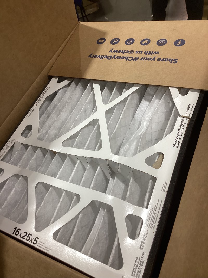 Condition photo showing As Is for Filtrete 16x25x5 AC Furnace Air Filter, MPR 1550, MERV 12, Fits Honeywell & Trion AirBear, CERTIFIED Asthma & Allergy Friendly, Electrostatic Air Filter, 1-Pack (actual size 15.75 x 24.13 x 4.88) 4.9" x 24.1" x 15.6"