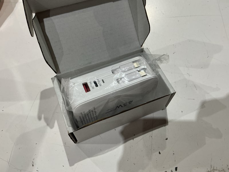 Condition photo showing Good Condition for retractable iphone charger fast charging,4 in 1 retractable wall charger 45w travel essentials multiport plug foldable block lightning &usb c cables for iphone 17pro max/16/15/14/13/12/11,ipad,airpods
