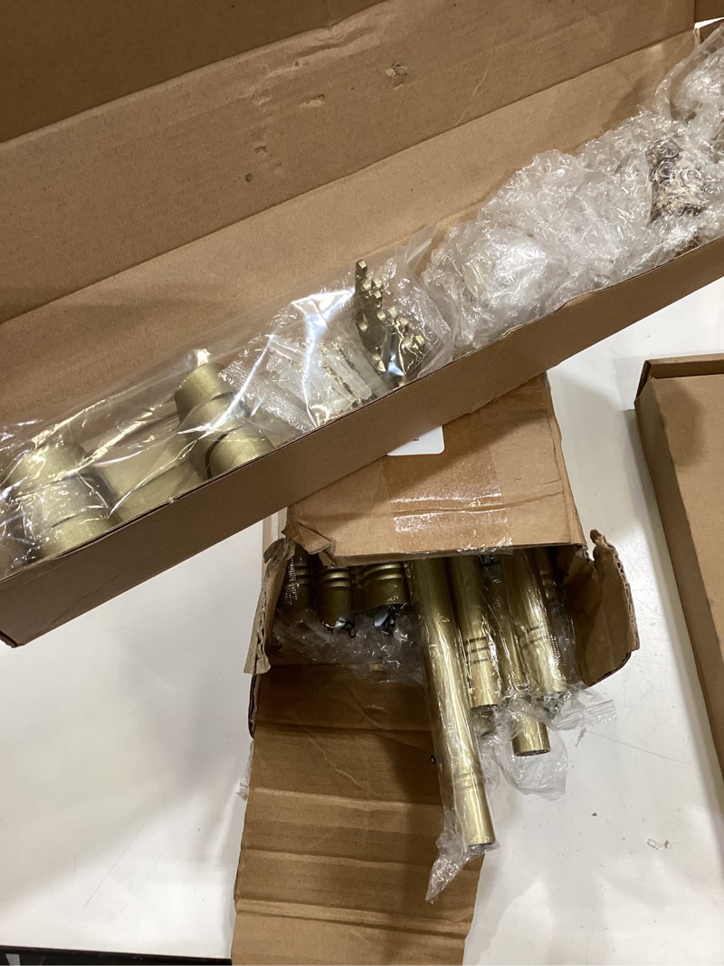 Condition photo showing Good Condition for gold double curtain rods for windows 72 to 144 inch, 1 inch adjustable decorative crystal long dual curtain rod, heavy duty vintage double drapery pole with gold foil finials for living room gold 36"-144"