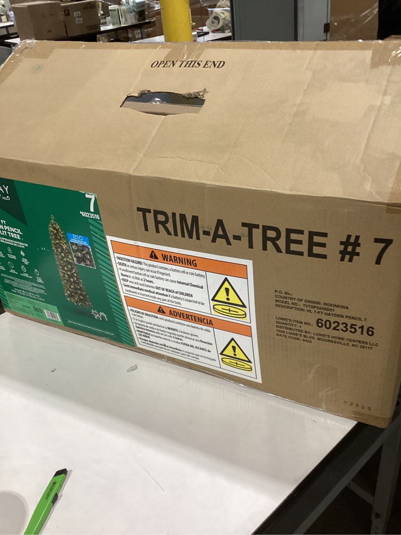 Condition photo showing As Is for Holiday Living 7-ft Hayden pine Pre-lit Pencil Artificial Christmas Tree with Twinkling Multicolor