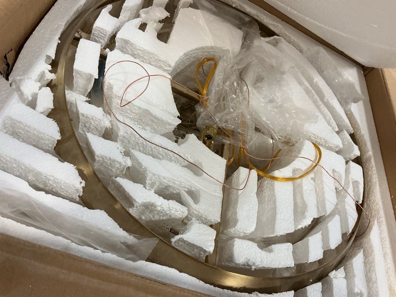Condition photo showing Good Condition for modern 5-light shell chandelier, 2-tiered faceted pendant light with gold metal frame, e26 lighting fixture for dining room, bedroom, living room