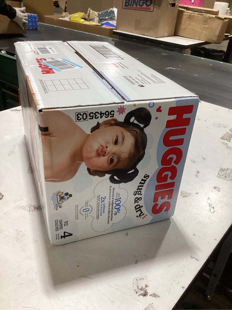 Condition photo showing New/Like New for huggies size 4 diapers, snug & dry baby diapers, size 4 (22-37 lbs), 92 count, packaging may vary size 4 92