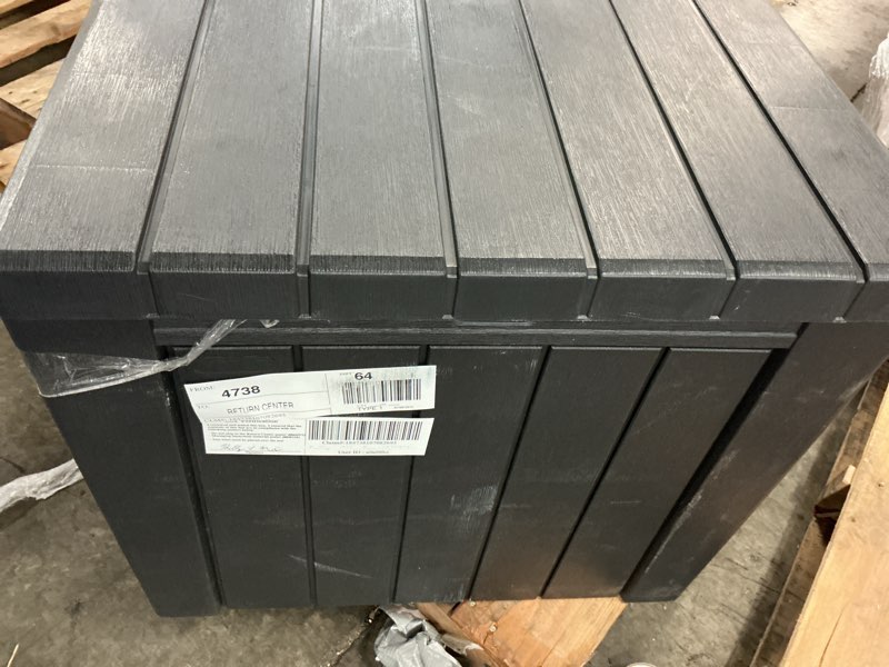 Condition photo showing As Is for keter urban 30 gal. outdoor deck box/storage table