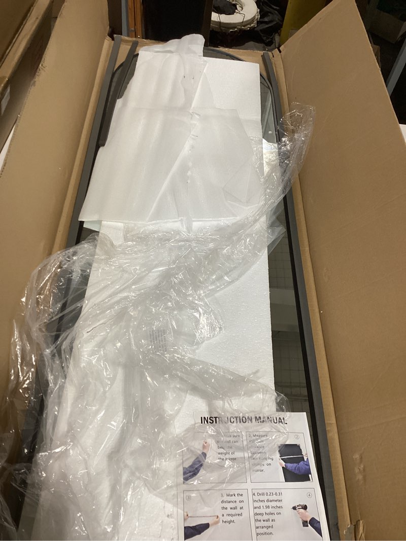 Condition photo showing New/Like New for arched floor mirror, 58"18" full length mirror with stand, freestanding, aluminum frame - black black 59"l x 18"w