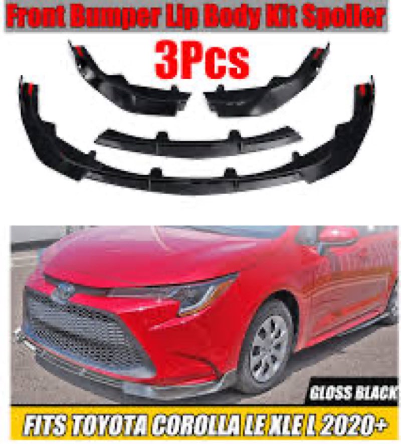 NEESPOC Front bumper lip splitter spoiler fit for Toyota corolla sedan L/LE/XLE 2020 2021 2022 2023 gloss black 3 pcs accesories Air Chin body kit