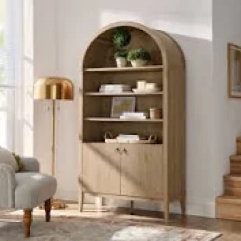 nolan 74" tall arched storage display cabinet bookshelf