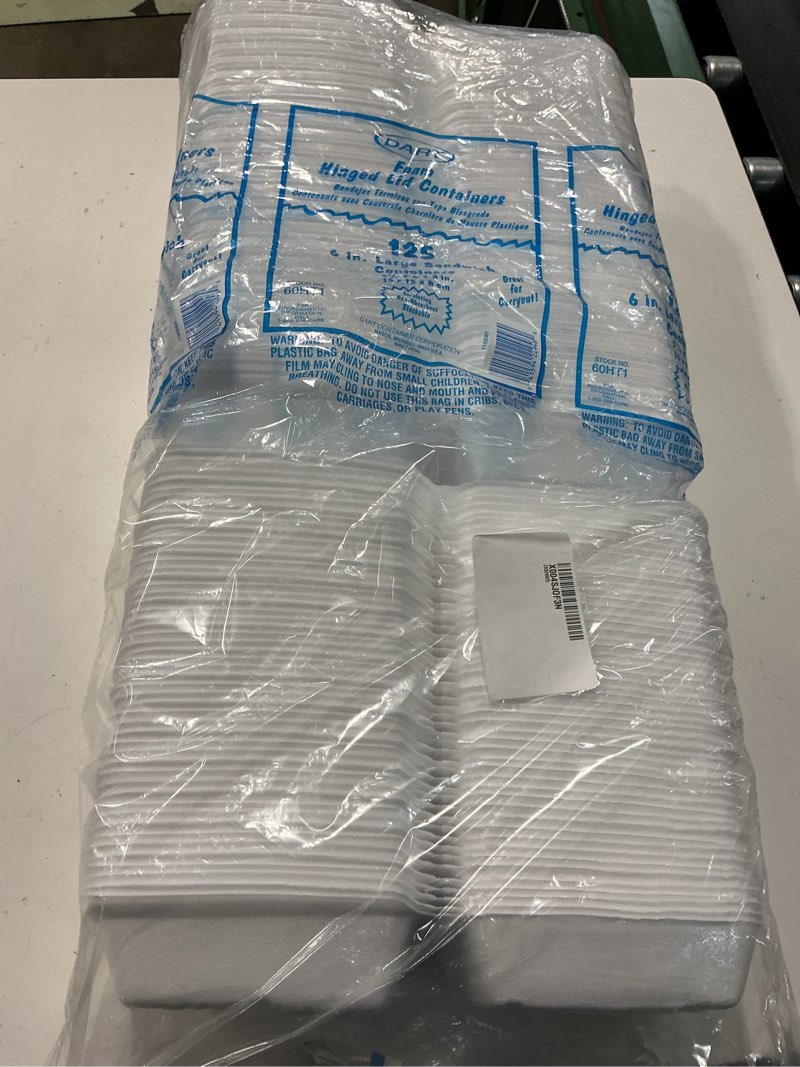 Condition photo showing New/Like New for hinged lid 6" foam container (bag of 125)