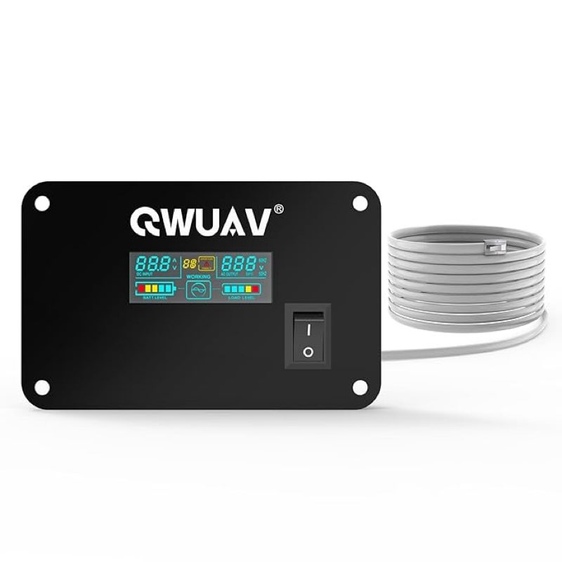 QWUAV 2000W Sump Pump Battery Backup System Remote On/Off Switch with LCD Display and 23 Feet Cable