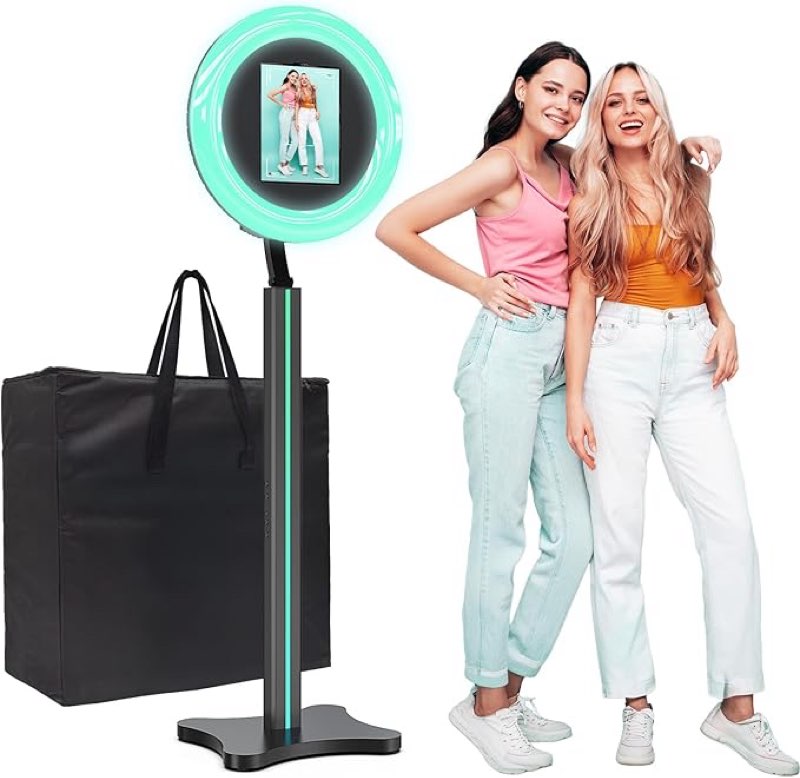 mwe portable photo booth machine for ipad 10.2in 10.9in 11in 12.9in with software,app control lights/photo/sharing, detachable lightweight photobooth