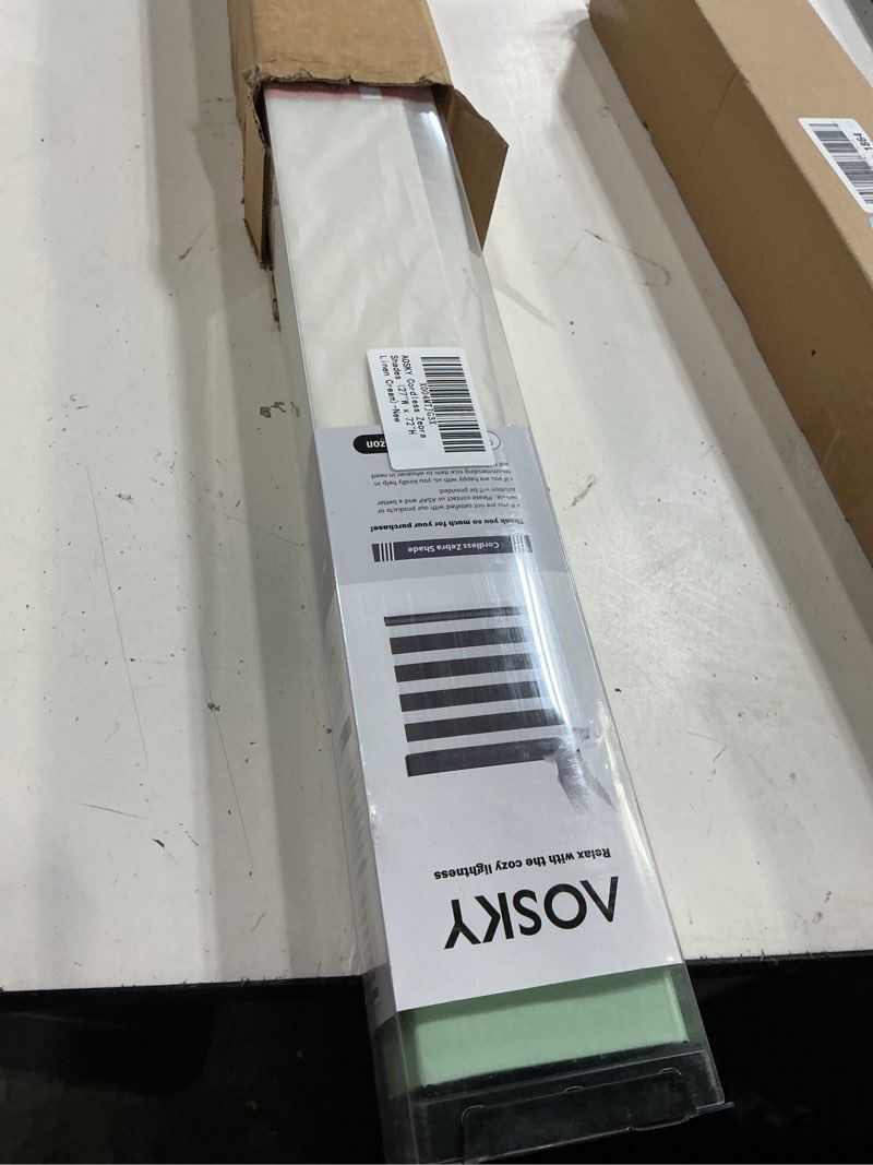 Condition photo showing New/Like New for aosky cordless zebra blinds for windows pull down roller window shades dual layer light filtering privacy for day and night, free-stop door shades for home easy to install linen cream 27" w x 72" h 27"w x 72"h linen cream