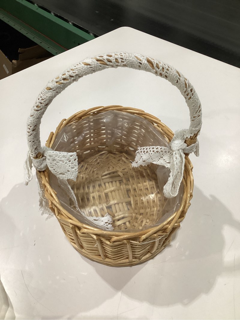 Condition photo showing Good Condition for Cabilock 11-Inch Woven Flower Girl Basket with Lace Handle Rustic Handmade Wedding Basket for Ceremonies Vintage Boho Flower Arrangement & Home Storage Style 1 28x20cm