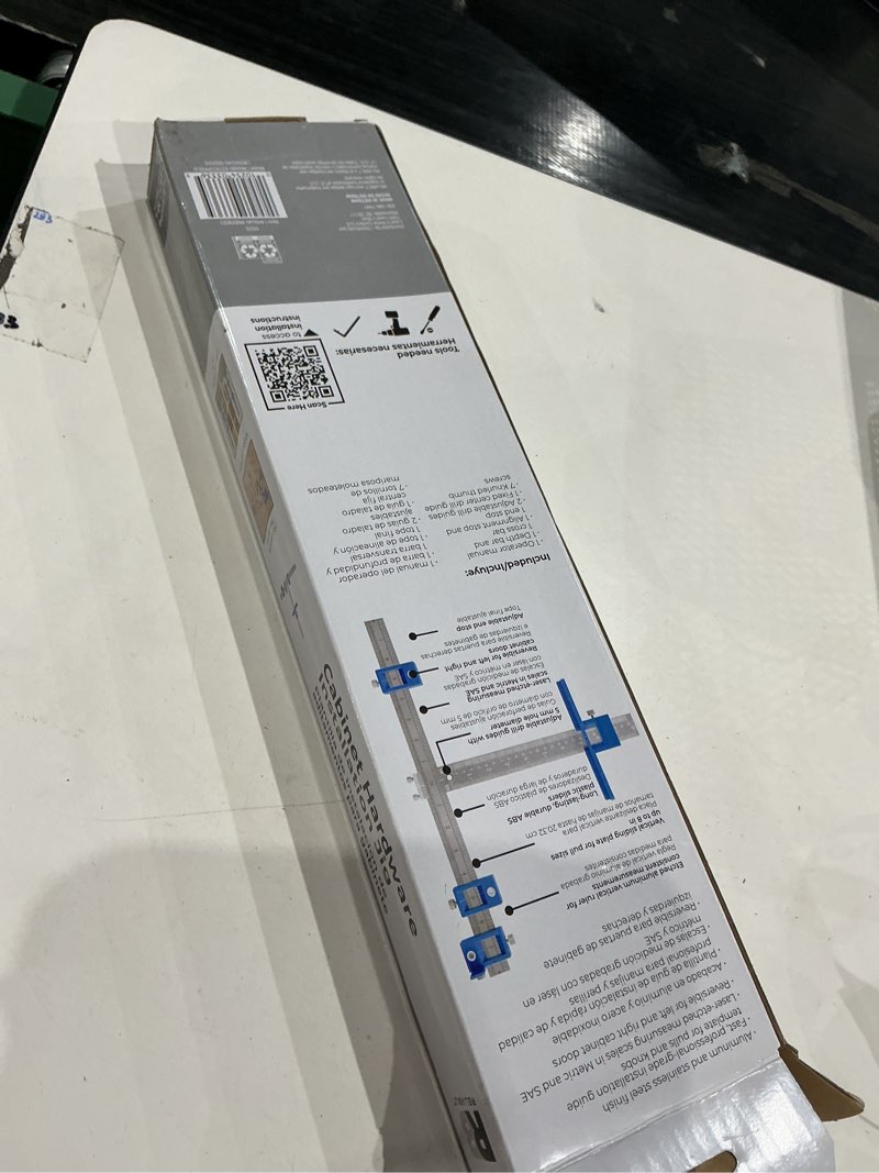 Condition photo showing As Is for reliabilt rb cab hardware jig blue aluminum and stainless steel finish cabinet hardware kit