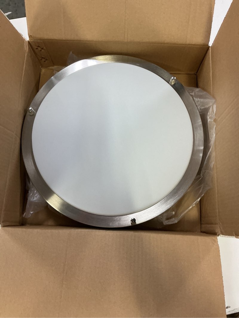 Condition photo showing Good Condition for Drosbey 60W LED Flush Mount Ceiling Light Fixture, 15 inch Light Fixtures Ceiling for Bedroom, Kitchen, Bathroom, Office, Garage, Super Bright 6000 Lumens, Daylight White 5000K, UL Listed Brush Nickel-Daylight 60W