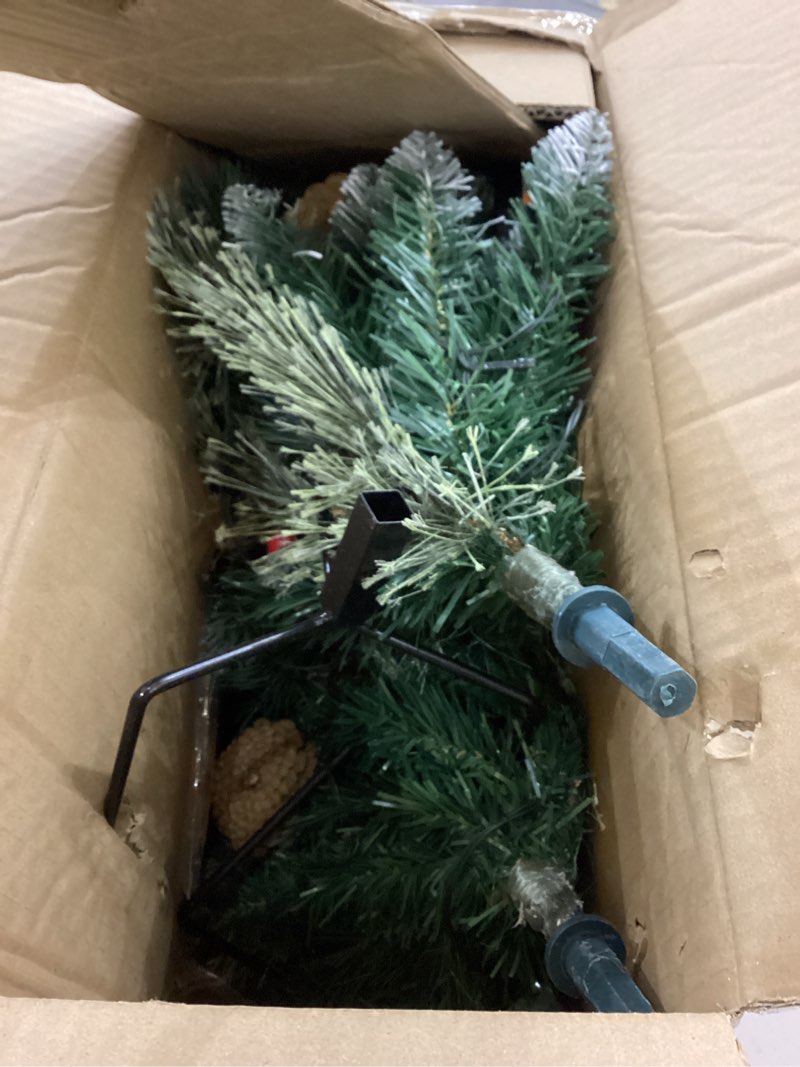 Condition photo showing As Is for 2 Pack Pre-lit Christmas Tree, Battery Operated with Timer, Multi-Color & Warm White Changing LED Lights, 27 inch Artificial Christmas Tree for Outdoor Porch, Urn Filler, Home Xmas Decorations Green With Snow