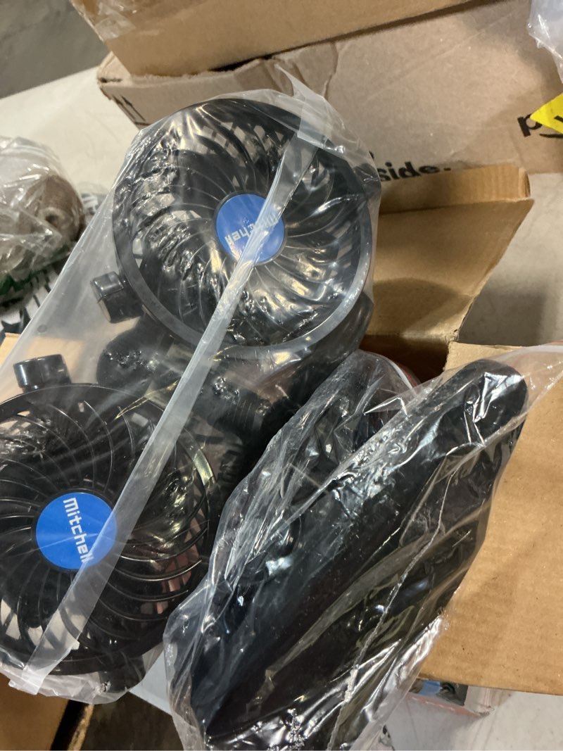 Condition photo showing Good Condition for alagoo 12v car fan, adjustable 4 inches dual head car clip fan for front/rear seat passenger, 360° rotatable cars fans with stepless speed regulation for car/vehicle suv, rv cigarette dual fan - clip
