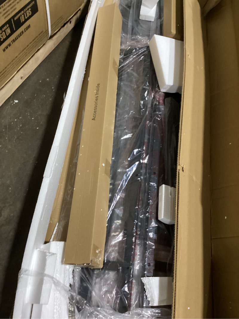 Condition photo showing As Is for LIKIMIO Queen Bed Frame with Headboard, Dark Wood Camas Queen with Strong Supports, Sturdy, Noise-Free, No Box Spring Needed, Charcoal Grey