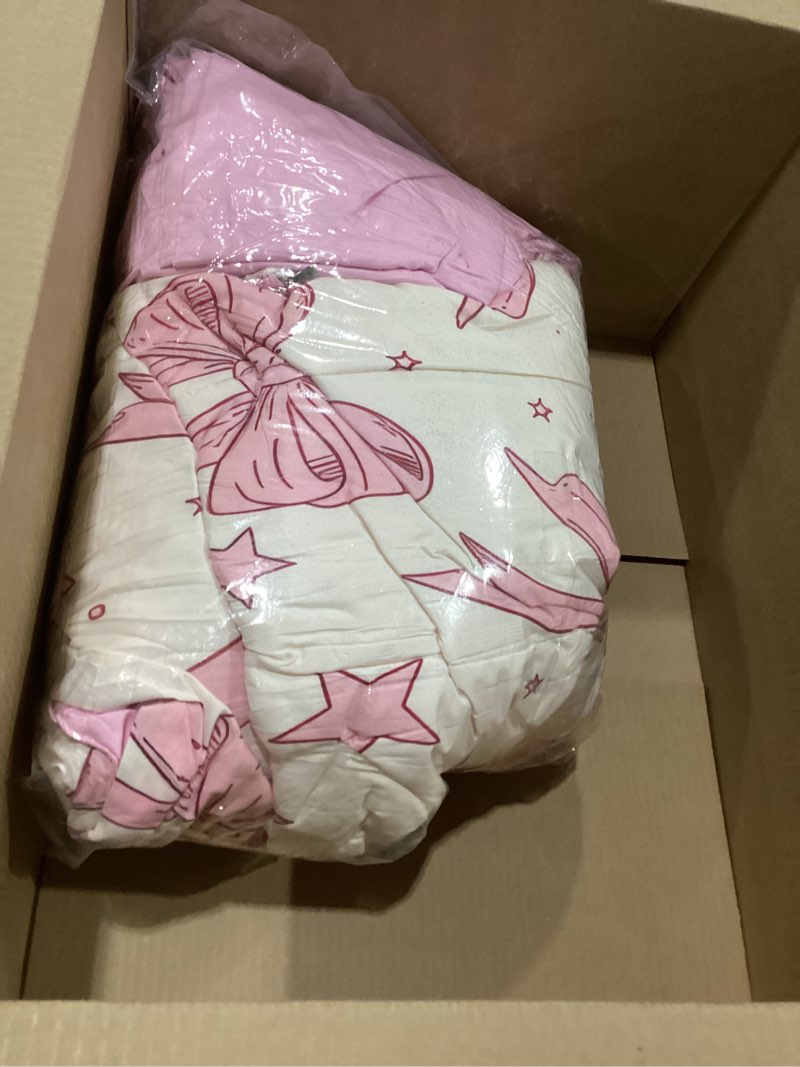 Condition photo showing As Is for Feelyou Kawaii Bow Bed Set - 7 Pieces Bedding Set, Includes Comforter, Sheet Set, Pillowcases & Pillow Covers, Twin Size, Cute Bowknot Beige Pink Beige Pink Twin