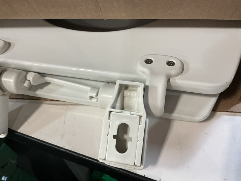 Condition photo showing As Is for mayfair by bemis nextstep2 wood white elongated soft close toilet seat