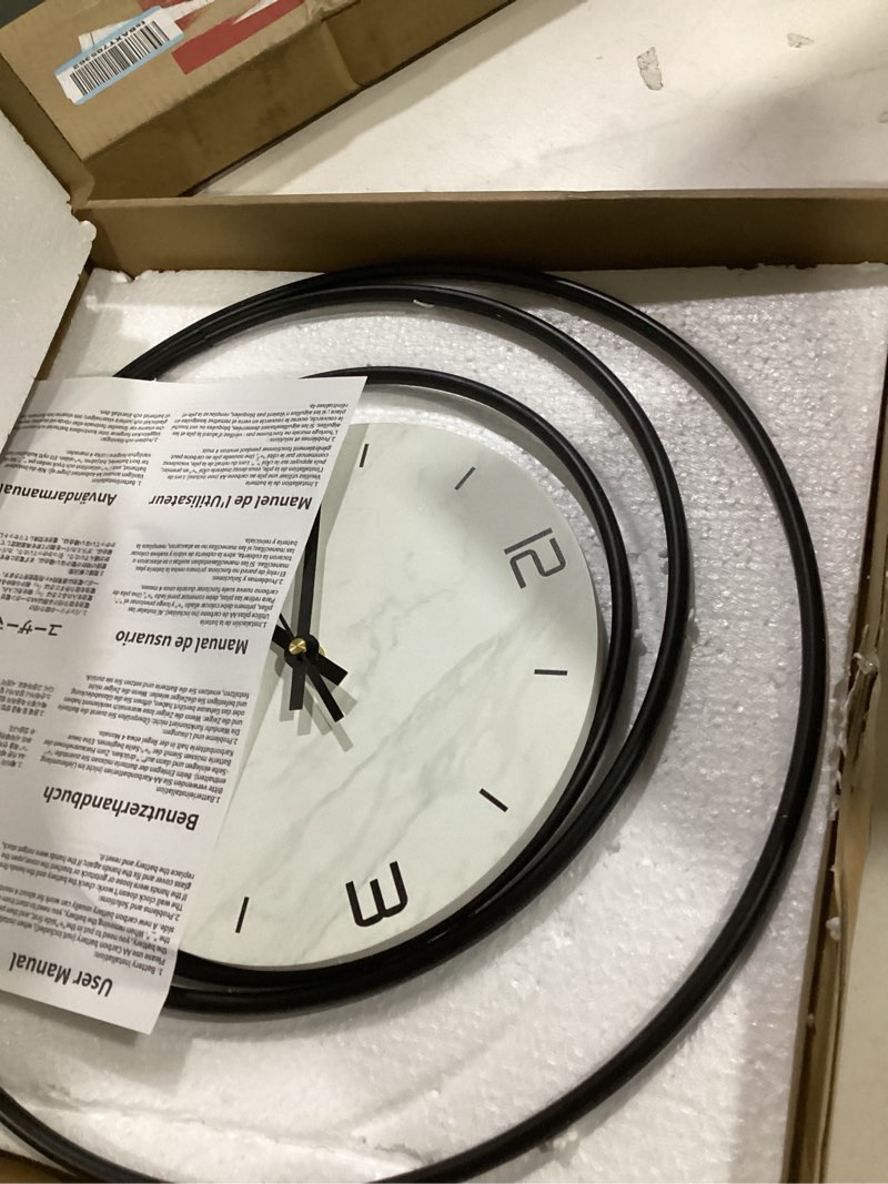 Condition photo showing Good Condition for decorative wall clock,silent non-ticking quality quartz movement battery operated,large wall clocks for living room kitchen home bathroom bedroom wall decor,16x16inch,white 230-white