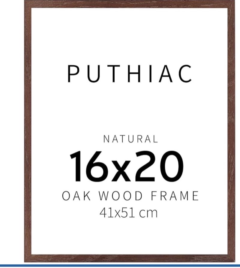 puthiac 16x20 solid oak wood picture frame, fits 12x16 with mat or 16x20 without mat, wall display only, vertical or horizontal, plexi front, 1 pack, walnut