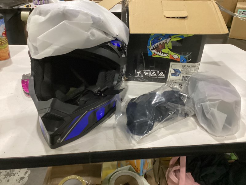 Condition photo showing Good Condition for youth kids dirt bike helmets, kids atv helmets motorcross bmx mx off-road motorcycle helmet jf605 with goggles gloves dirtbike helmet dot approved black blue x-large