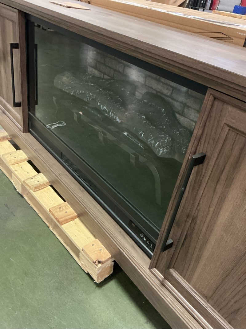 Condition photo showing As Is for allen + roth 72-in W Brow TV shelf, with fireplace
