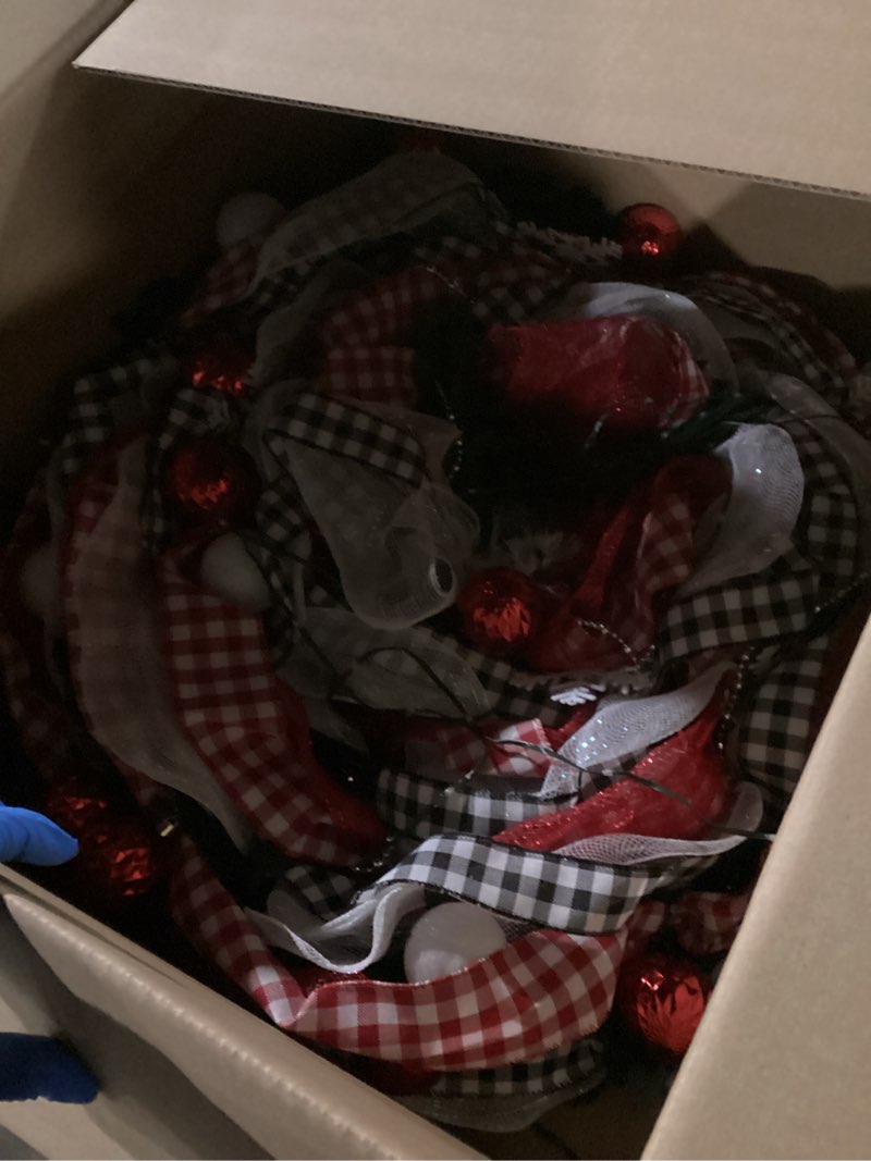 Condition photo showing As Is for Livole 6FT Pop Up Christmas Tree with 200 LED Lights, Collapsible Predecorated Artificial Christmas Tree with Ball Ornaments & Remote Control, Indoor Xmas Tree for Holiday Party