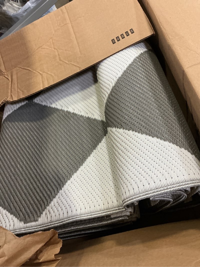 Condition photo showing Good Condition for garvee 9x12 outdoor rug for patio plastic straw rug waterproof reversible mat lightweight foldable carpet easy clean large rugs for patio porch backyard camping rv beach balcony deck checkered grey checkered grey 9' x 12' (rectangular)