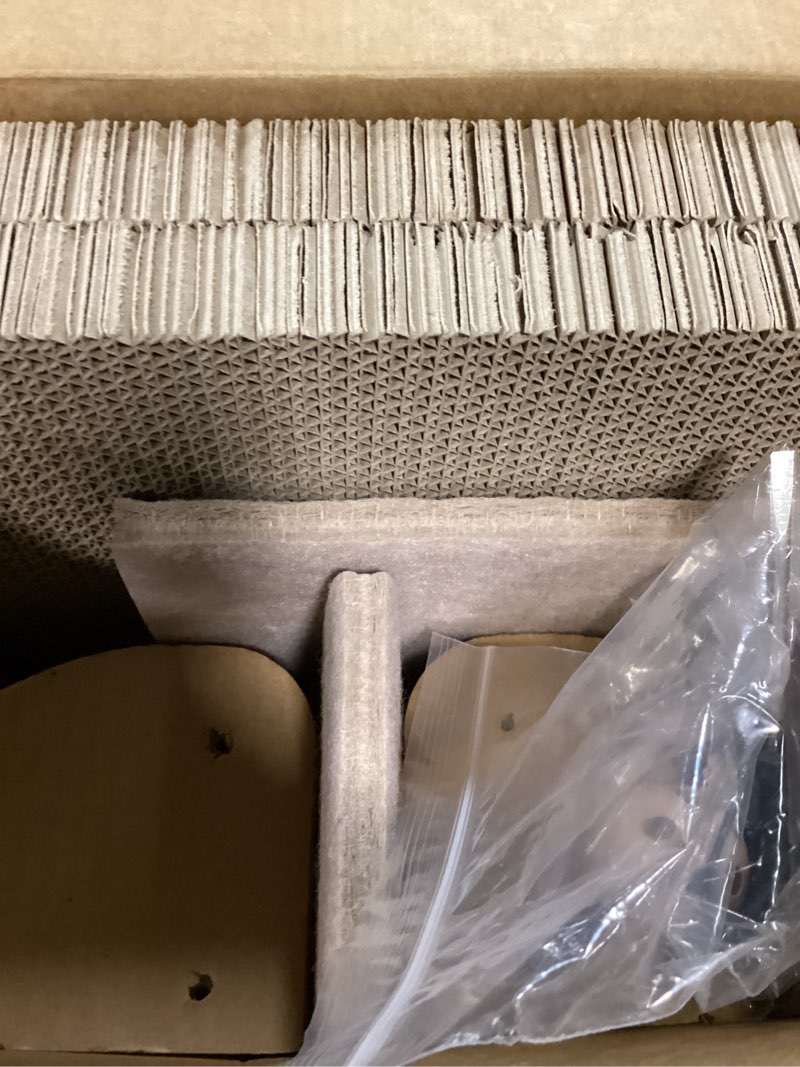 Condition photo showing New/Like New for fukumaru 26 inch cat scratcher bed, 2 reversible cardboard cat scratch pads refill for indoor cats, durable large cats scratching bed sofa couch lounger with fun toys, furniture protector, beige