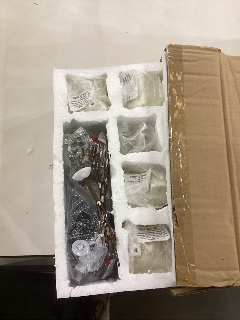 Condition photo showing New/Like New for Fovths 42 Pieces Porcelain Christmas Village Set 9 Lighted LED Xmas Village Houses with 16 Xmas Trees, Withered Tree Lamp Fence Bench Winter Village Building Figurines for Holiday Tabletop Decor