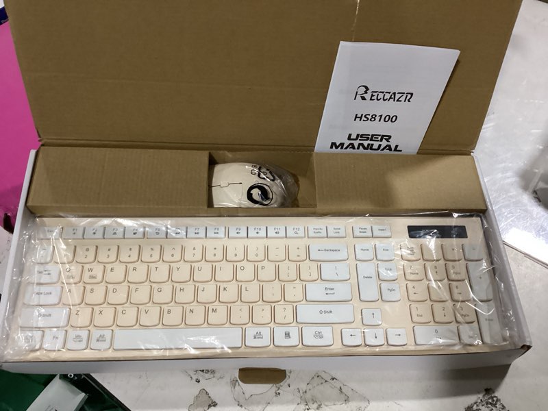 Condition photo showing New/Like New for wireless keyboard and mouse combo, full-sized wireless keyboard and adjustable dpi mouse, 2.4ghz usb receiver, keyboard and mouse for pc, windows, desktop, laptop (latte color)