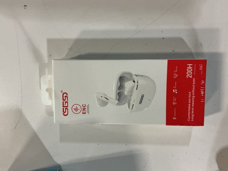 Condition photo showing New/Like New for wireless earbuds with enc call noise reduction, true wireless bluetooth 5.3, in-ear headphones with charging case, white