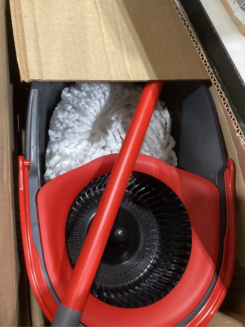 Condition photo showing Good Condition for o-cedar easywring microfiber spin mop & bucket floor cleaning system + 2 extra refills, red/gray spin mop & bucket with 2 extra refills