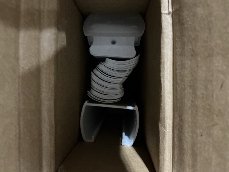 Condition photo showing As Is for project source 1-in slat width 54-in x 60-in cordless white vinyl light filtering mini-blinds