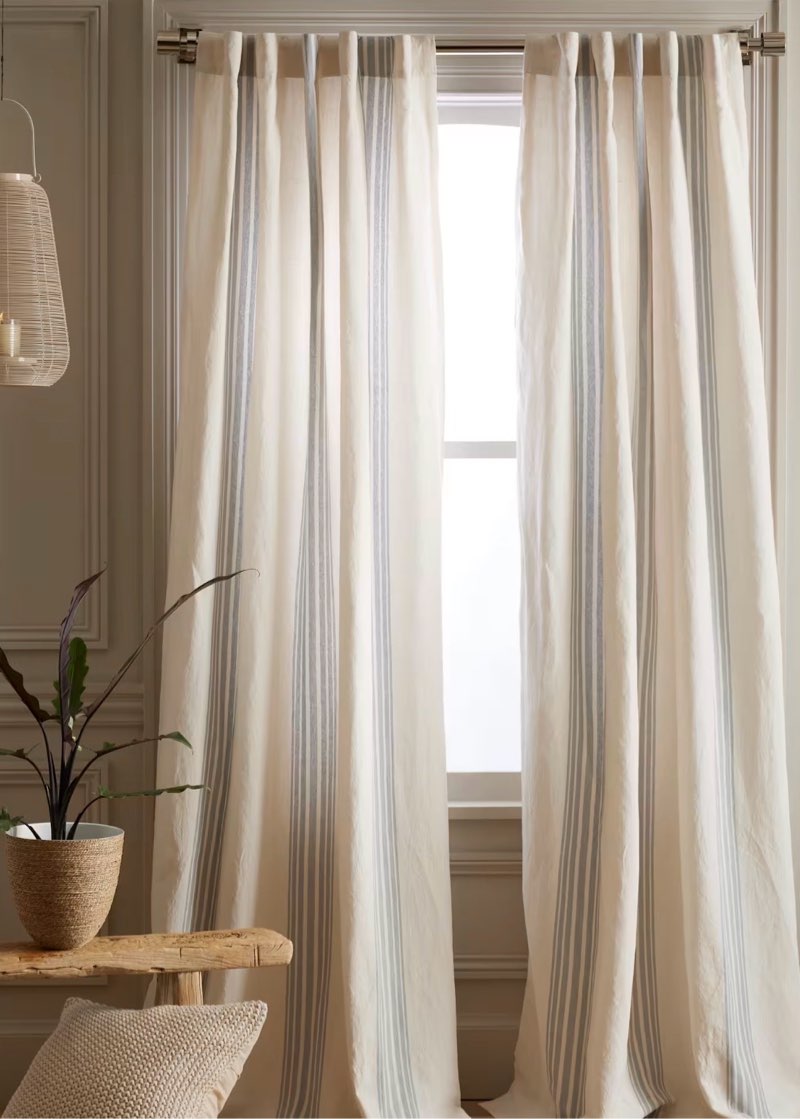 quince coastal stripe linen cotton curtain - single panel 48x84