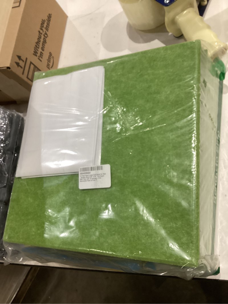 Condition photo showing New/Like New for Large Cork Board for Wall 6 Pack, Bulletin Board 36" X 24", Felt Board Wall Tiles with 72 Damage-Free Removable Pads & Push Pins, Alternative Pin Board Cork Board for Office Home, Green Green 6PCS Square